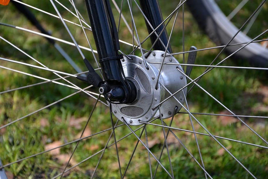 Closeup of spokes and the bike wheel, bicycle, public domain, HD wallpaper