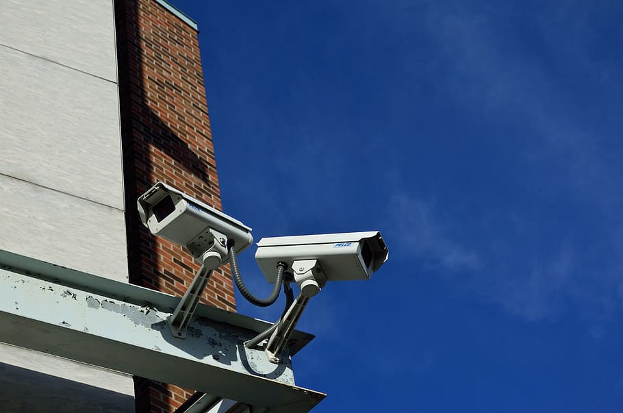 two white surveillance camera, cctv, security, privacy, security systems, HD wallpaper
