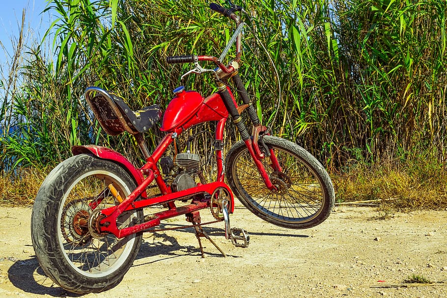 moped, improvised, makeshift, vehicle, motorbike, handmade HD wallpaper