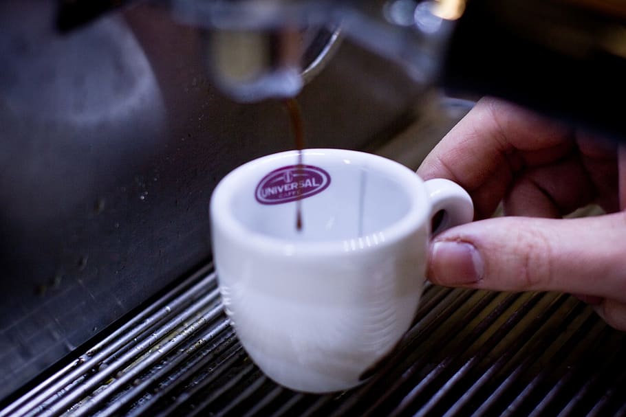 espresso, machine, coffee, drink, white, cup, human hand, human body part HD wallpaper
