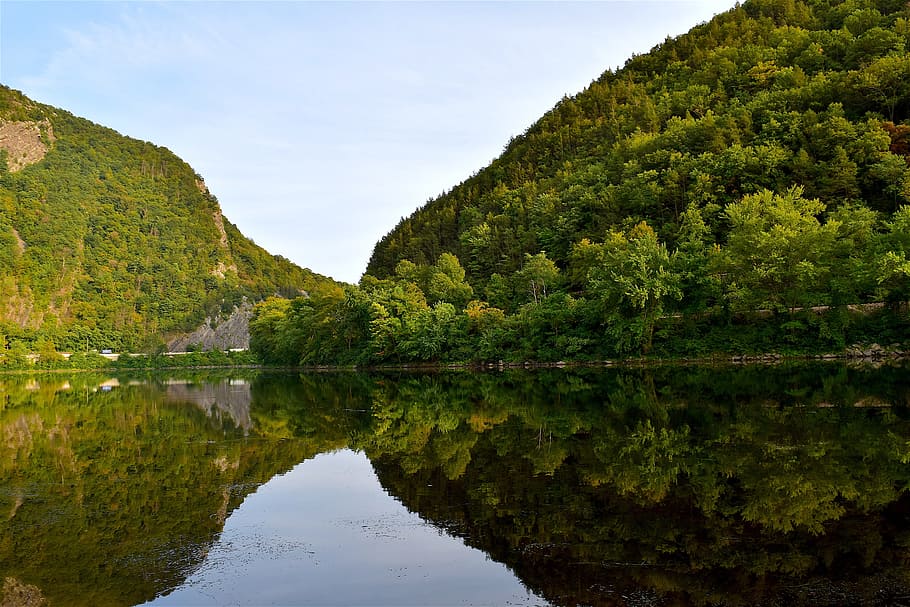mountain, valley, river, sunset, landscape, nature, forest HD wallpaper