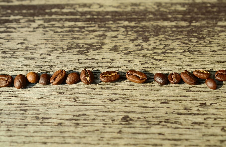 photo of lined coffee bean on gray wooden surface, coffee beans HD wallpaper