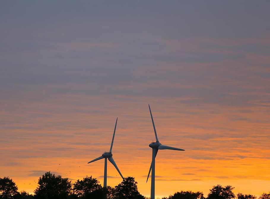 sky, himmel, sunset, cloud, windmill, renewable energy, wind turbine HD wallpaper
