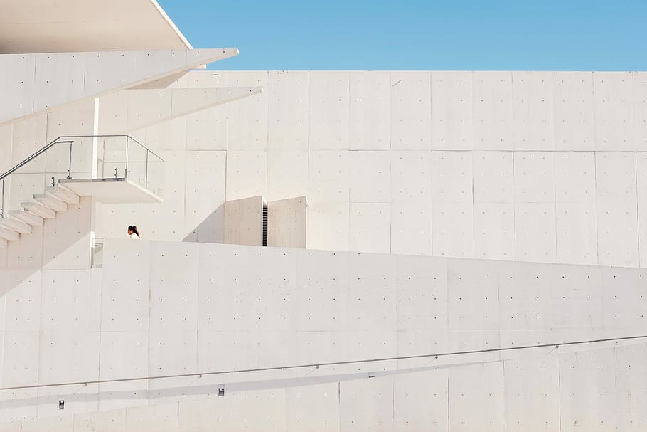 person on white concrete building, architecture, built Structure HD wallpaper