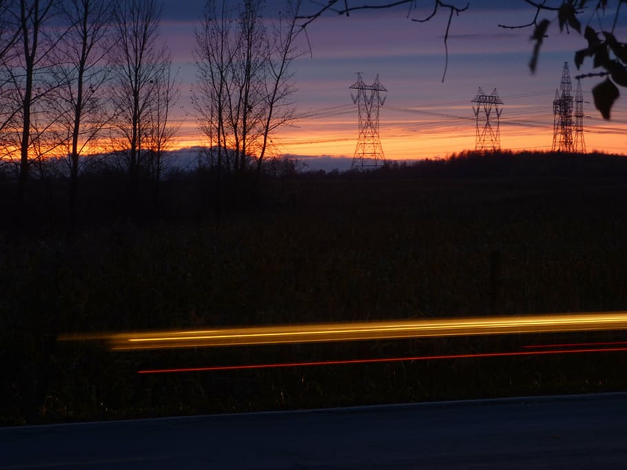 night, movement, lighthouse, pylon, sunset, sky, twilight, evening HD wallpaper