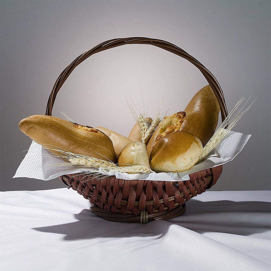 still life, basket, with breads, food, food and drink, healthy eating HD wallpaper