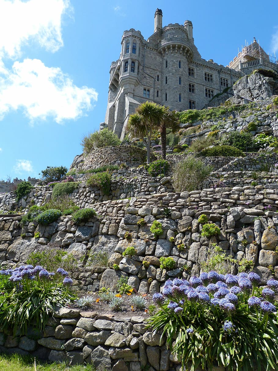 gray concrete castle during daytime, st michael, cornwall, england HD wallpaper
