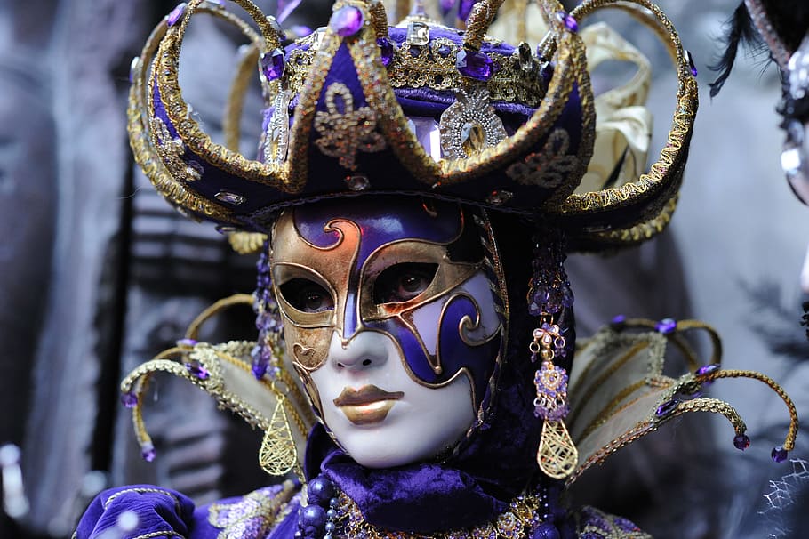 woman wears masquerade mask closeup photo, carnival, venice, disguise