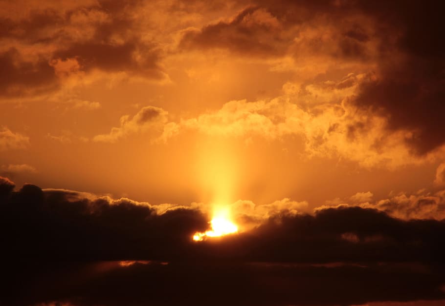 Sunset, Dark Clouds, setting sun, abendstimmung, evening sky HD wallpaper