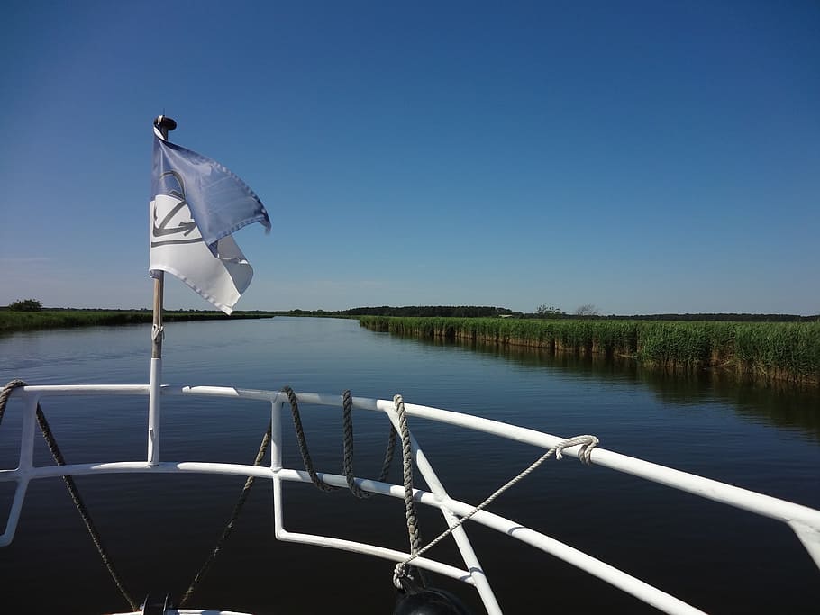 Flag, Sky, Blue, Blue, Water, Bodden, boat trip, lake, nature HD wallpaper