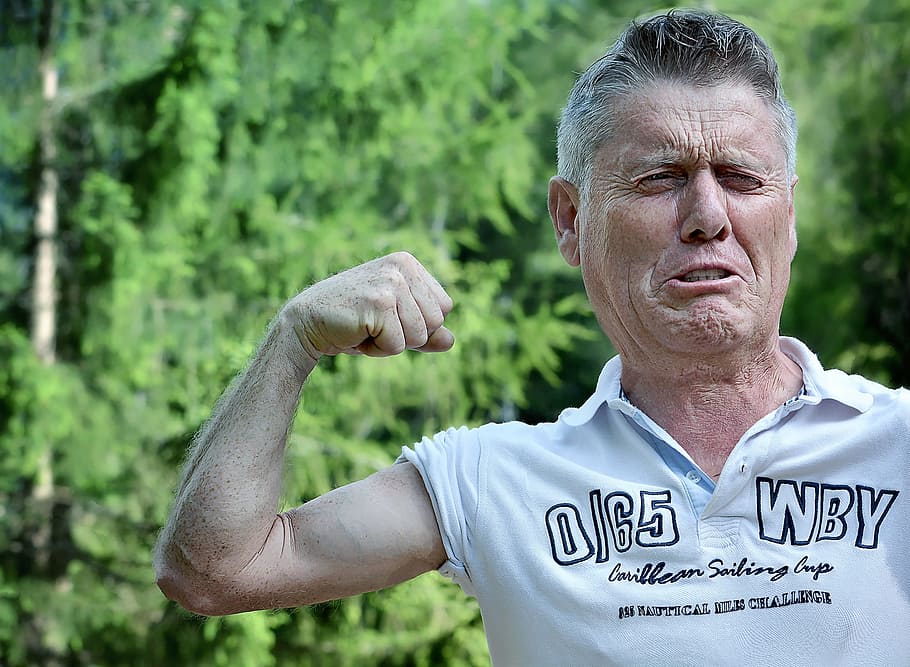 man in white polo shirt showing right bicep, Caricature, Weak HD wallpaper