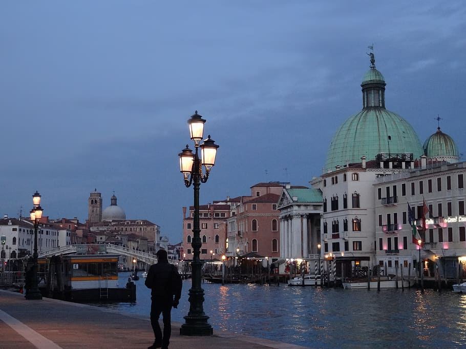 venice, evening view, man, building exterior, architecture HD wallpaper