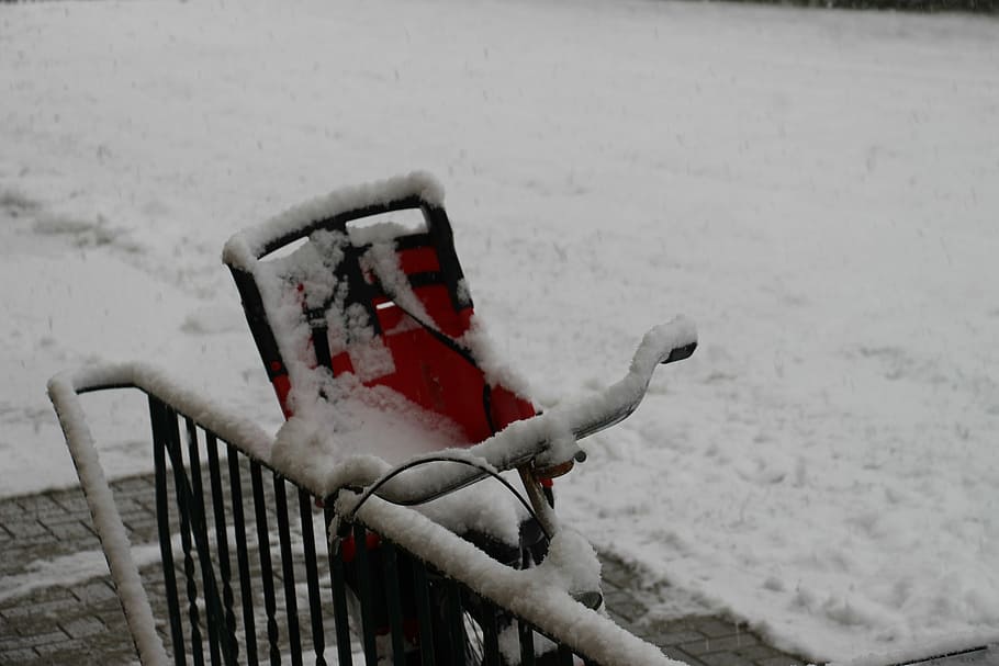 Snow, Winter, White, Wintry, Snowy, Bike, winter magic, railing HD wallpaper