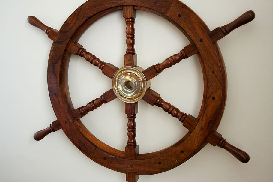 wooden steering wheel, sailing symbol, nautical gift, maritime decoration, HD wallpaper