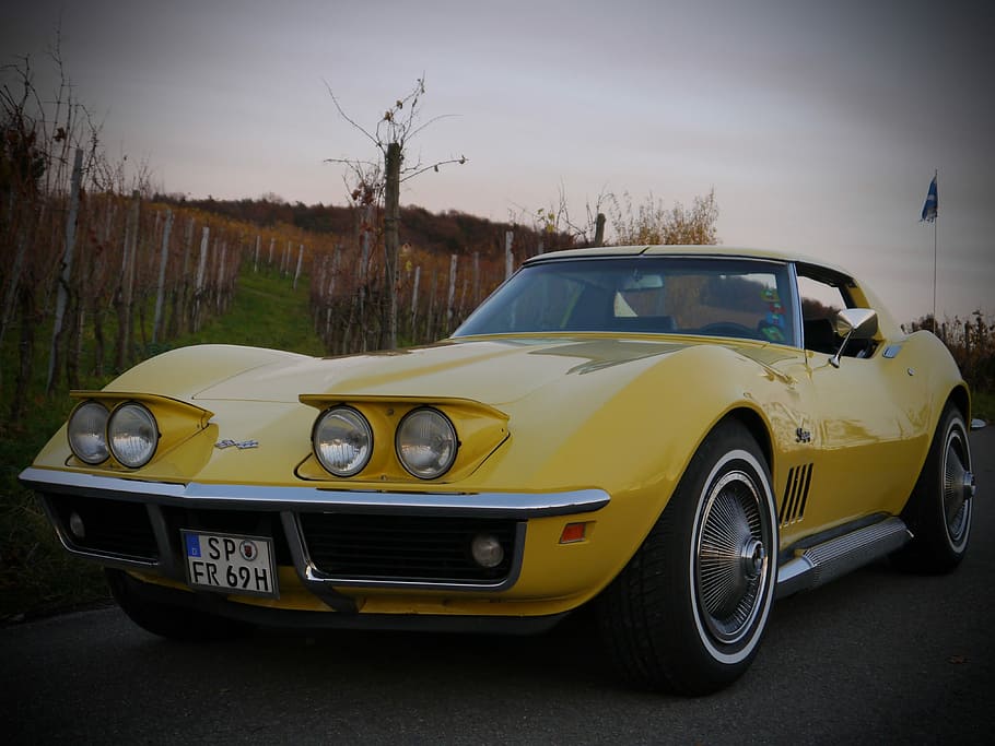 Corvette, Oldtimer, Yellow, Classic, C3, vehicle, historically HD wallpaper
