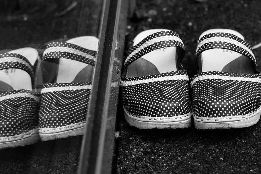 clogs, footwear, window reflection, still life, close-up, no people HD wallpaper