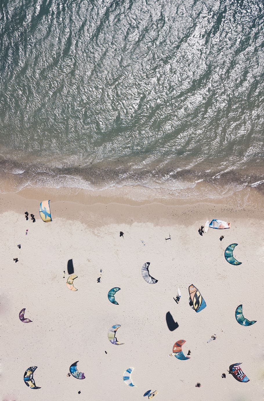 people paragliding near the shore, aerial view of beach with people HD wallpaper