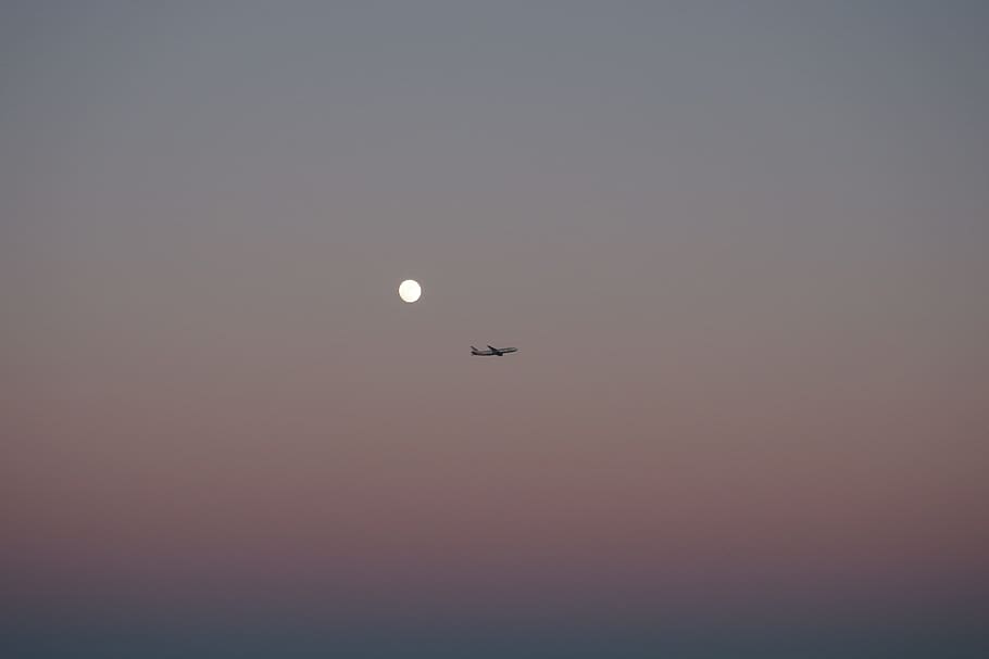 silhouette photo of plane on the sky, plane on mid air, Liner HD wallpaper