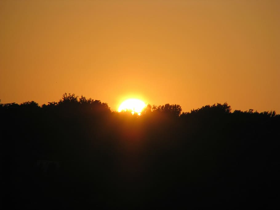 sunset, orange, red sky, dusk, twilight, fireball, sunrise HD wallpaper