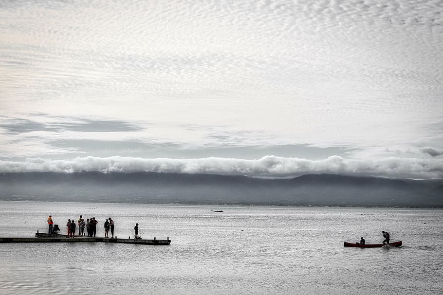 canoe, clouds, water, landscape, sky, boat, scenic, recreation HD wallpaper