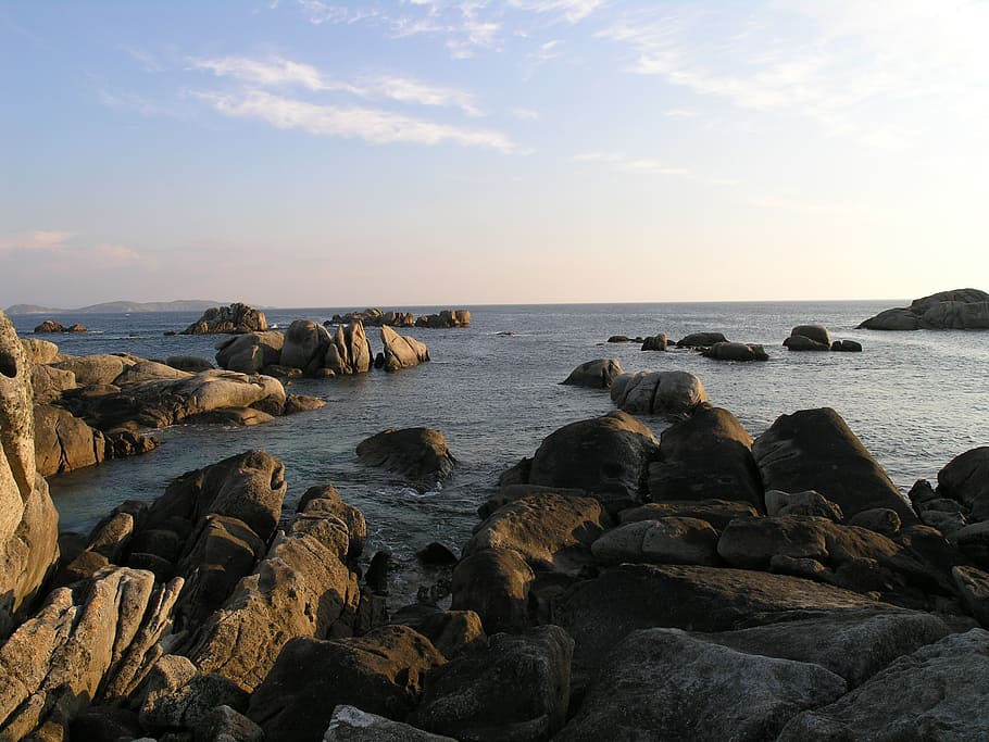 rocks, sea, cliff, splash, water, sky, solid, rock - object HD wallpaper