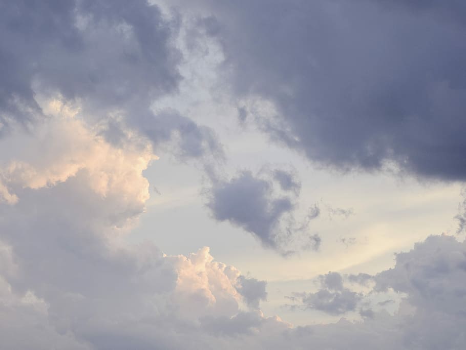 white and blue cloudy sky, photography of commulus clouds, morning sky HD wallpaper
