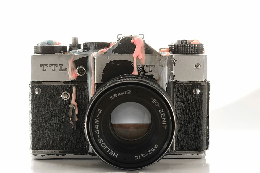 Camera, Analog, Old, Hipster, used, flea market, broken, candle HD wallpaper
