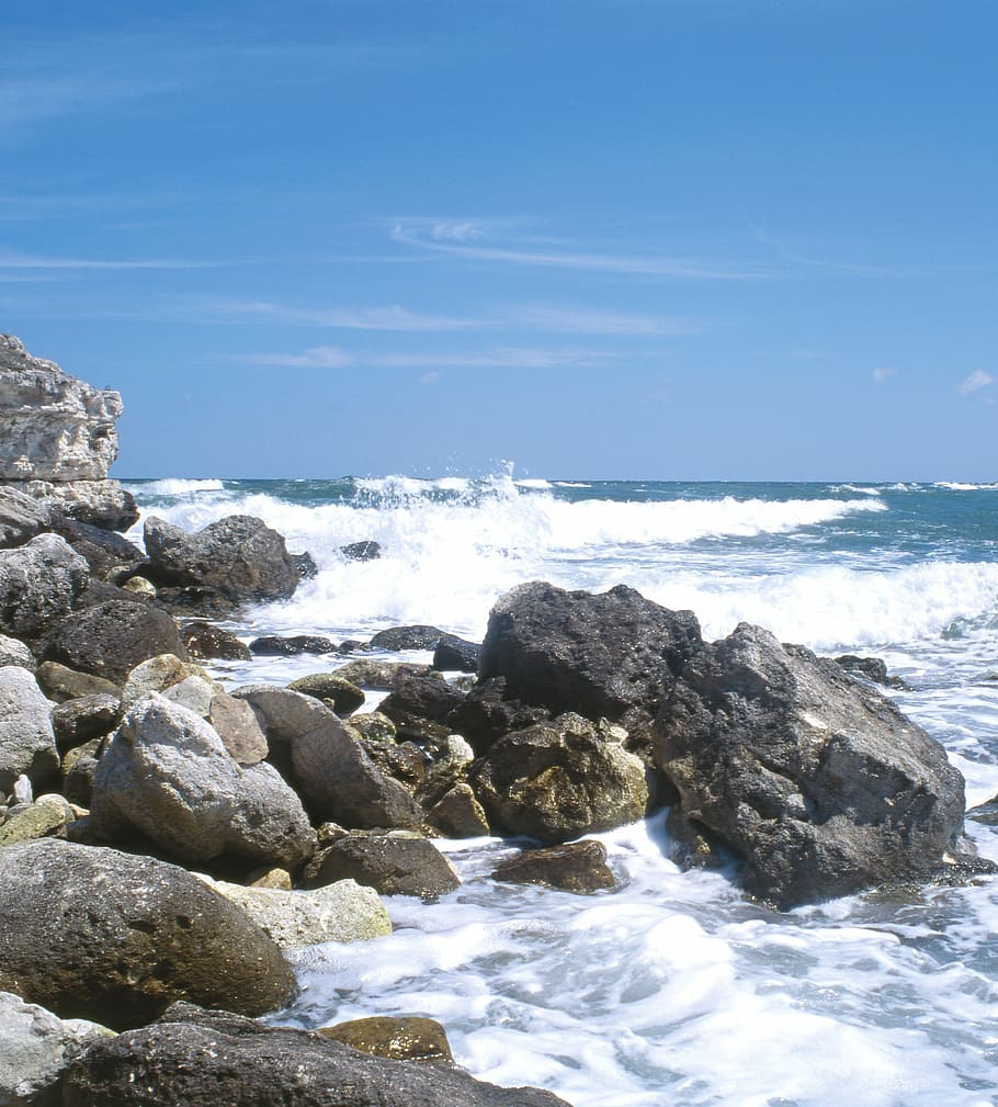 sea, ocean, waves, seashore, beach, rocks, rocky, nature, scenery HD wallpaper