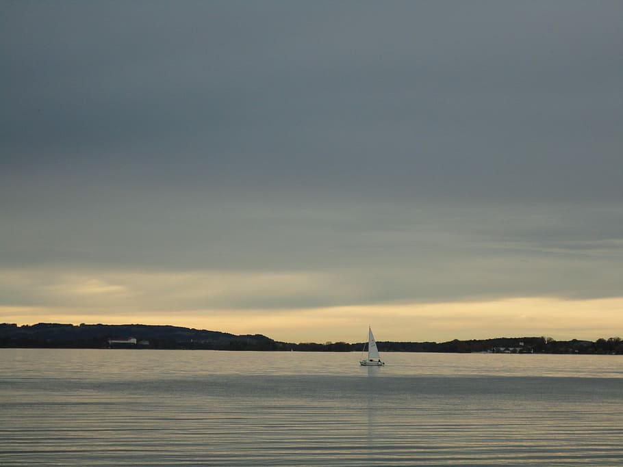 Chiemsee, Upper Bavaria, Water, horizon, sky, abendstimmung HD wallpaper