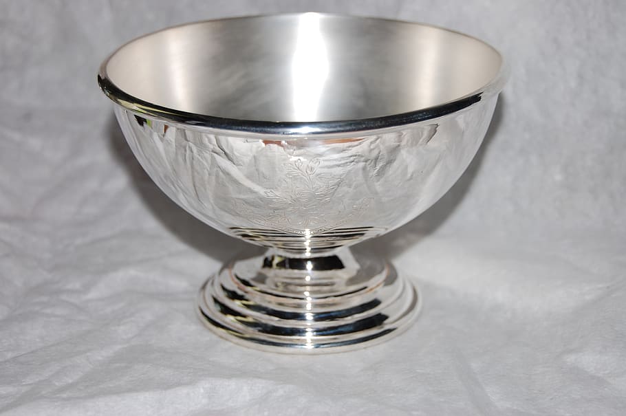 grey metal footed bowl, cup, silver, trophy, goblet, prize, award