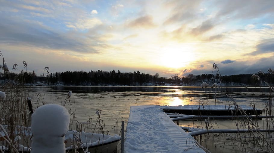 snow, winter, winter magic, water, sky, sunset, beauty in nature HD wallpaper