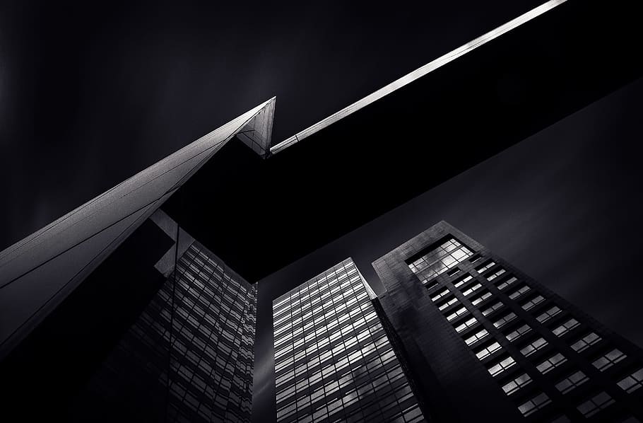low angle of black high-rise buildings, skyscraper, facade HD wallpaper