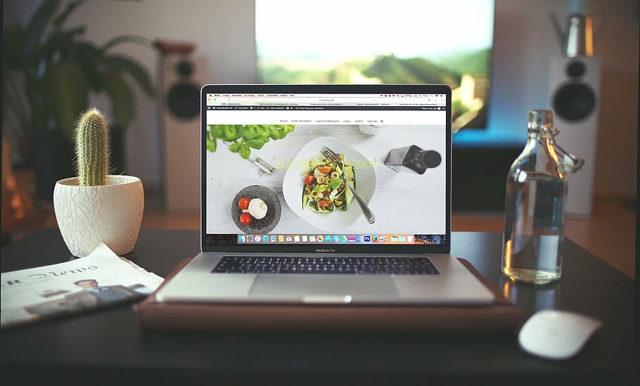 MacBook Pro showing vegetable dish, powered-on MacBook Pro, laptop, HD wallpaper