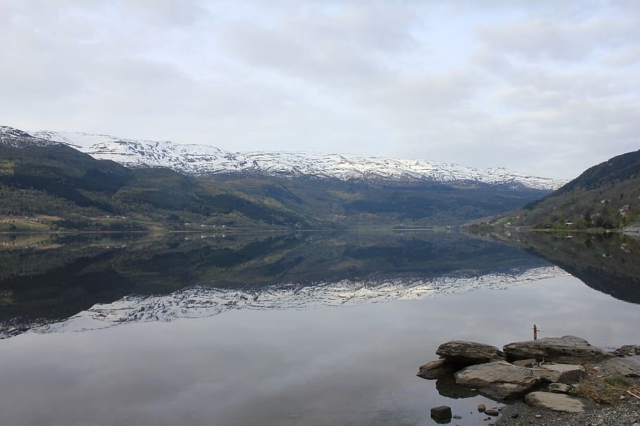 reflection, sea, mountain, ocean, landscape, travel, outdoor HD wallpaper