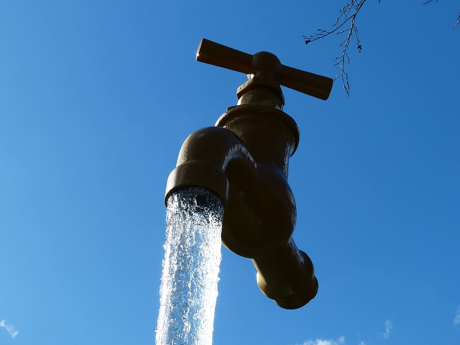 gray faucet, water column, standing, floating, optical deception HD wallpaper