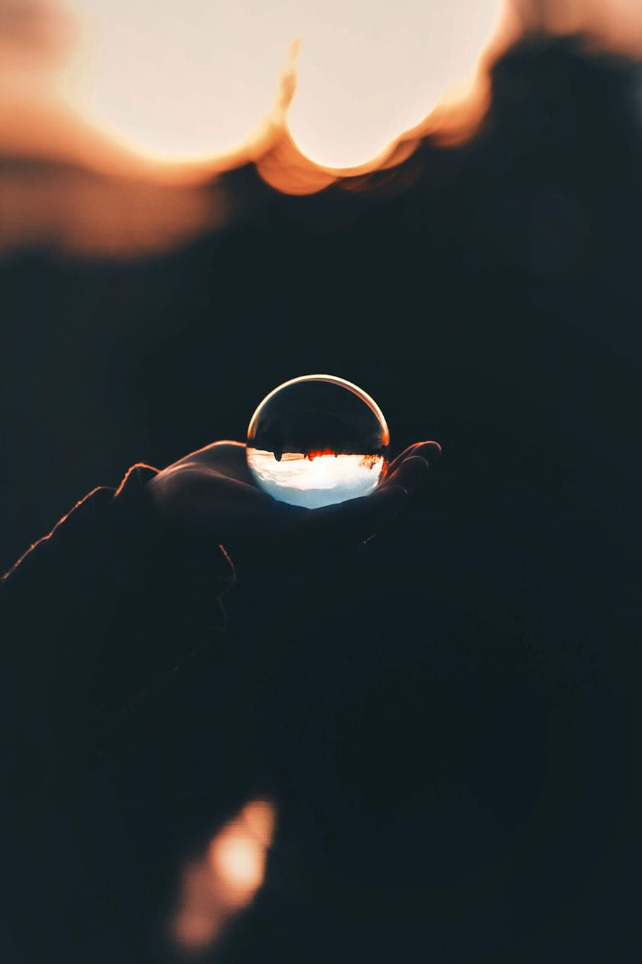 selected colors photography of clear ball, light, hand, holding HD wallpaper