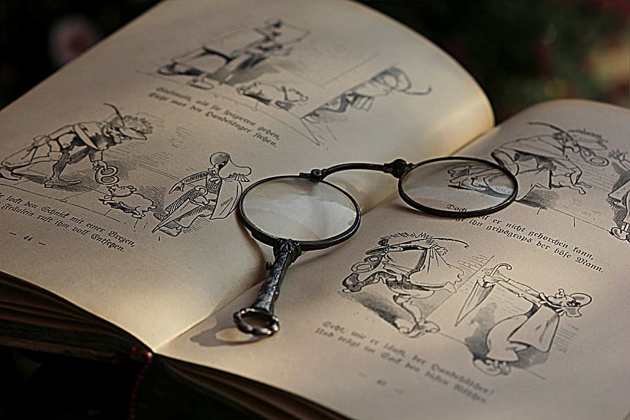 round black framed eyeglasses on opened book, sehhilfe, lorgnon, HD wallpaper