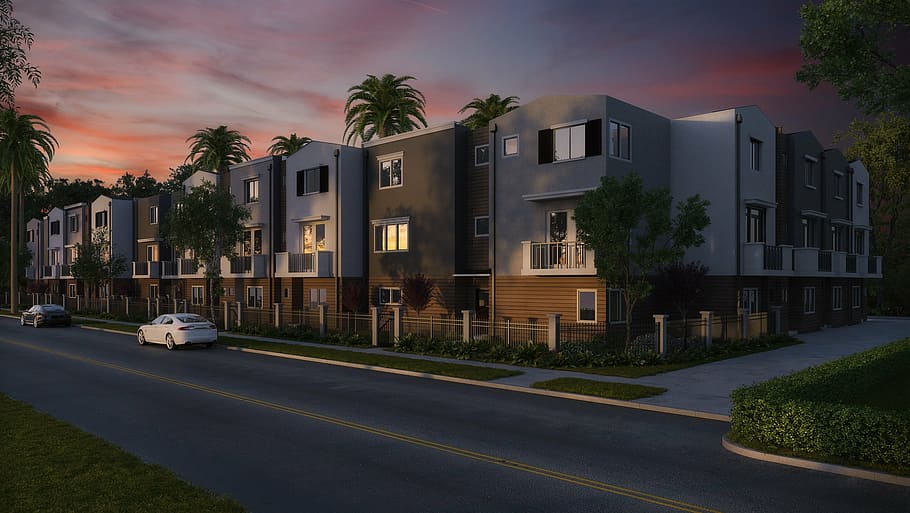 architectural photography of brown and white building, condominium HD wallpaper