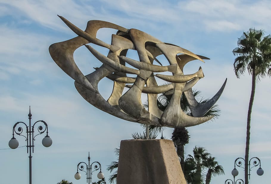 cyprus, larnaca, square, art, metal, sky, art and craft, low angle view HD wallpaper