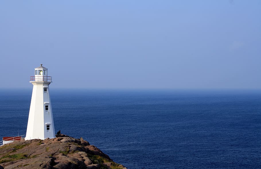 white lighthouse near sea at daytime, coastline, beacon, sky HD wallpaper
