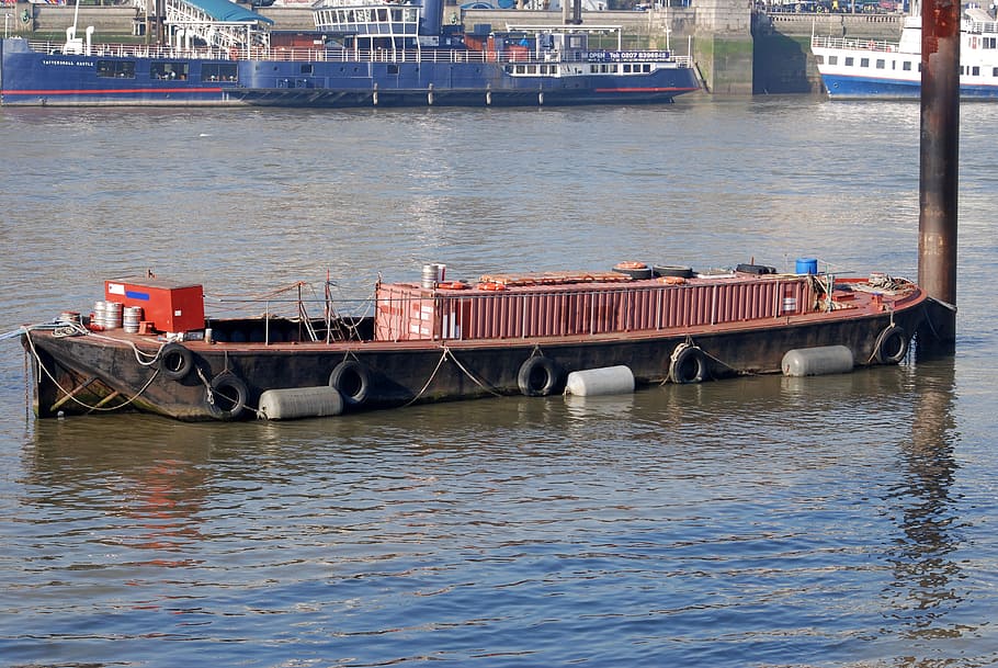 barge, storage, container, river, water, nautical vessel, transportation HD wallpaper