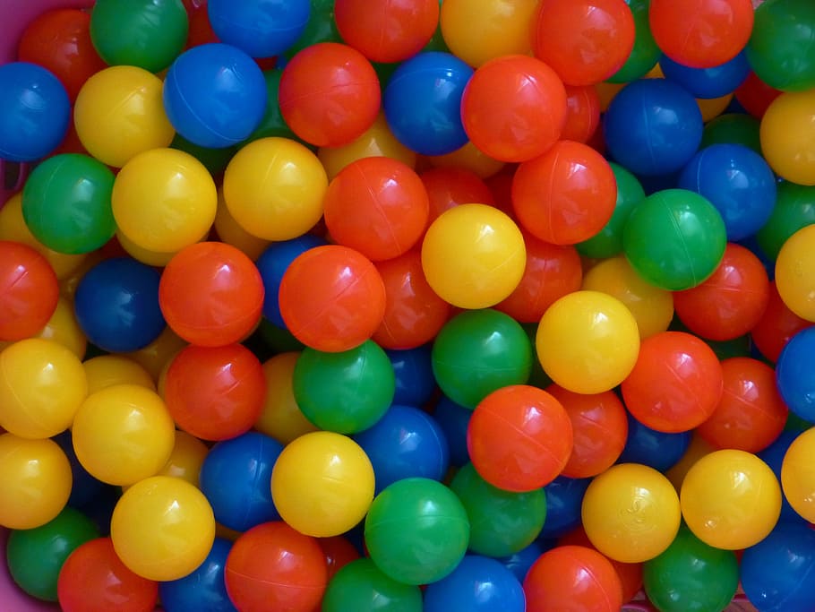round assorted-color candies close-up photography, plastic balls, HD wallpaper