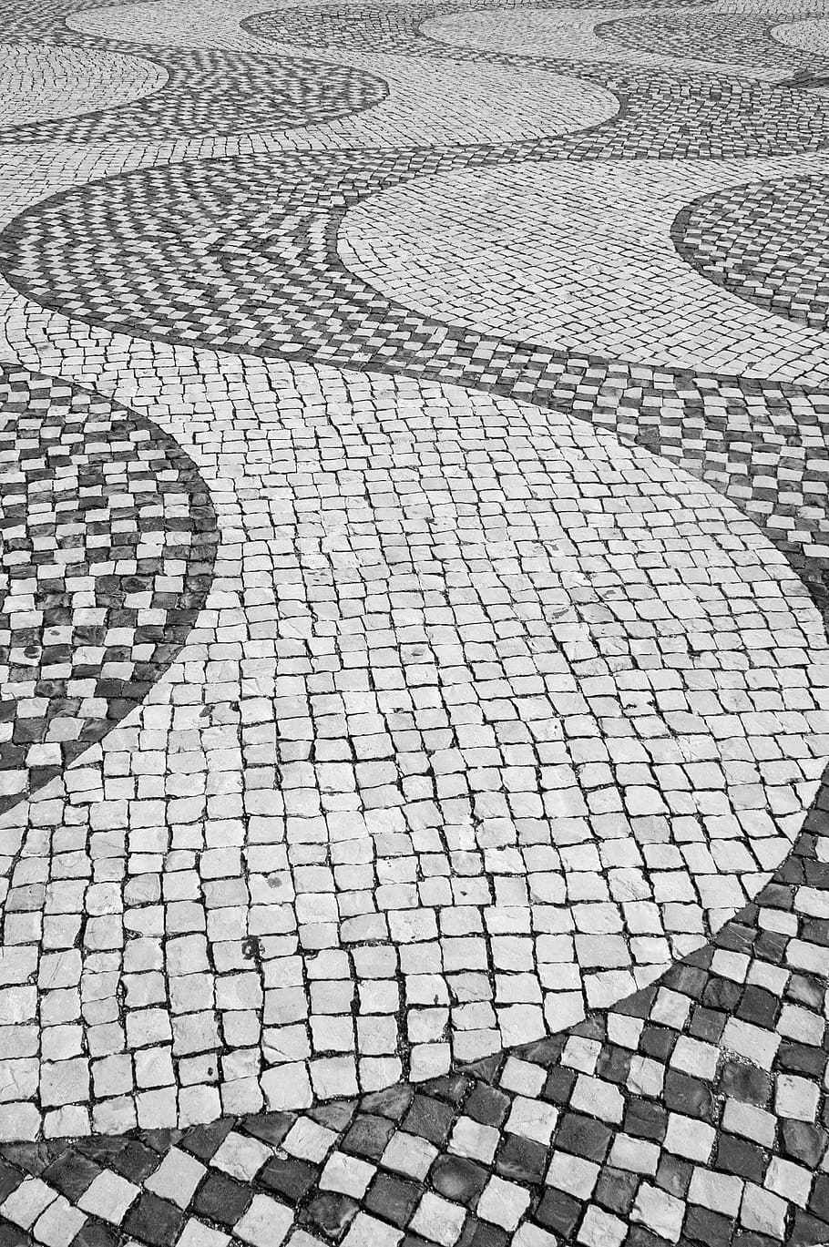 mosaic, stone, pattern, wave, cobblestone, portugal, craftsmanship HD wallpaper