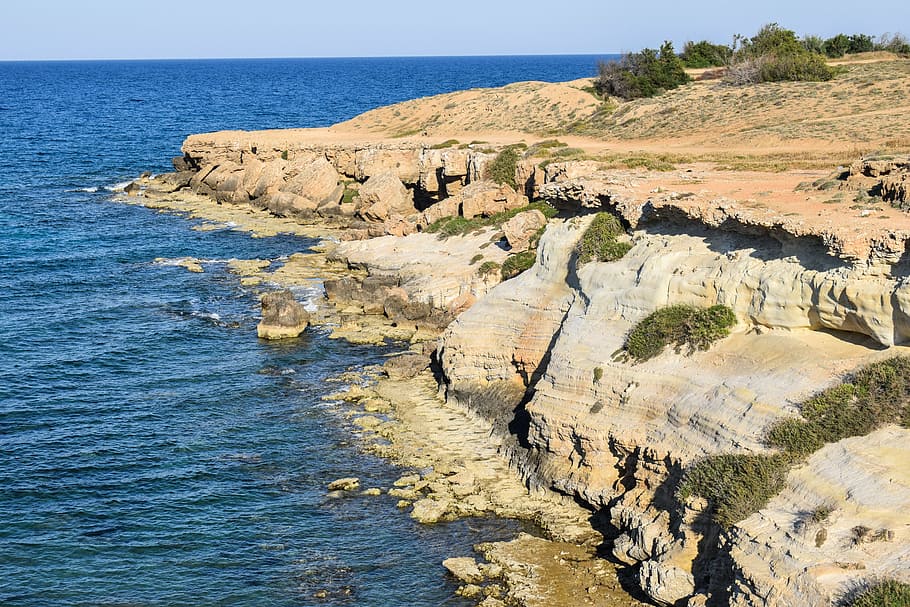 cliff, coast, cove, beach, geology, nature, formation, kapparis HD wallpaper