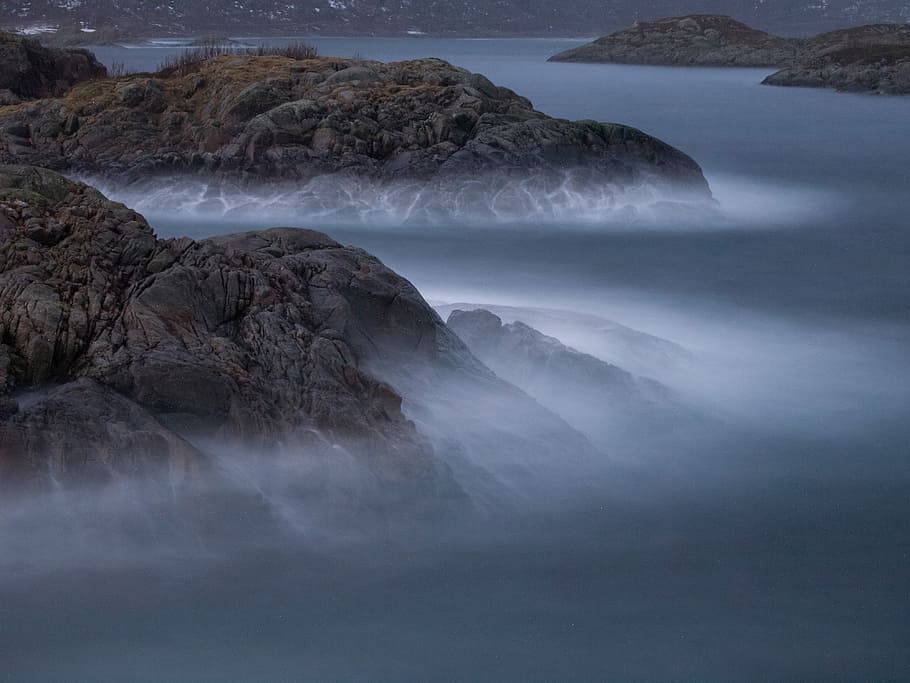 waves, cliffs, sea, norway, lofoten, svolvaer, beauty in nature HD wallpaper