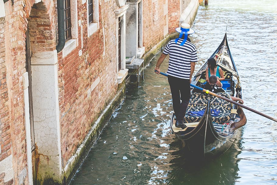 Gondola in Venice, Italy, architecture, canal, gondolier, street