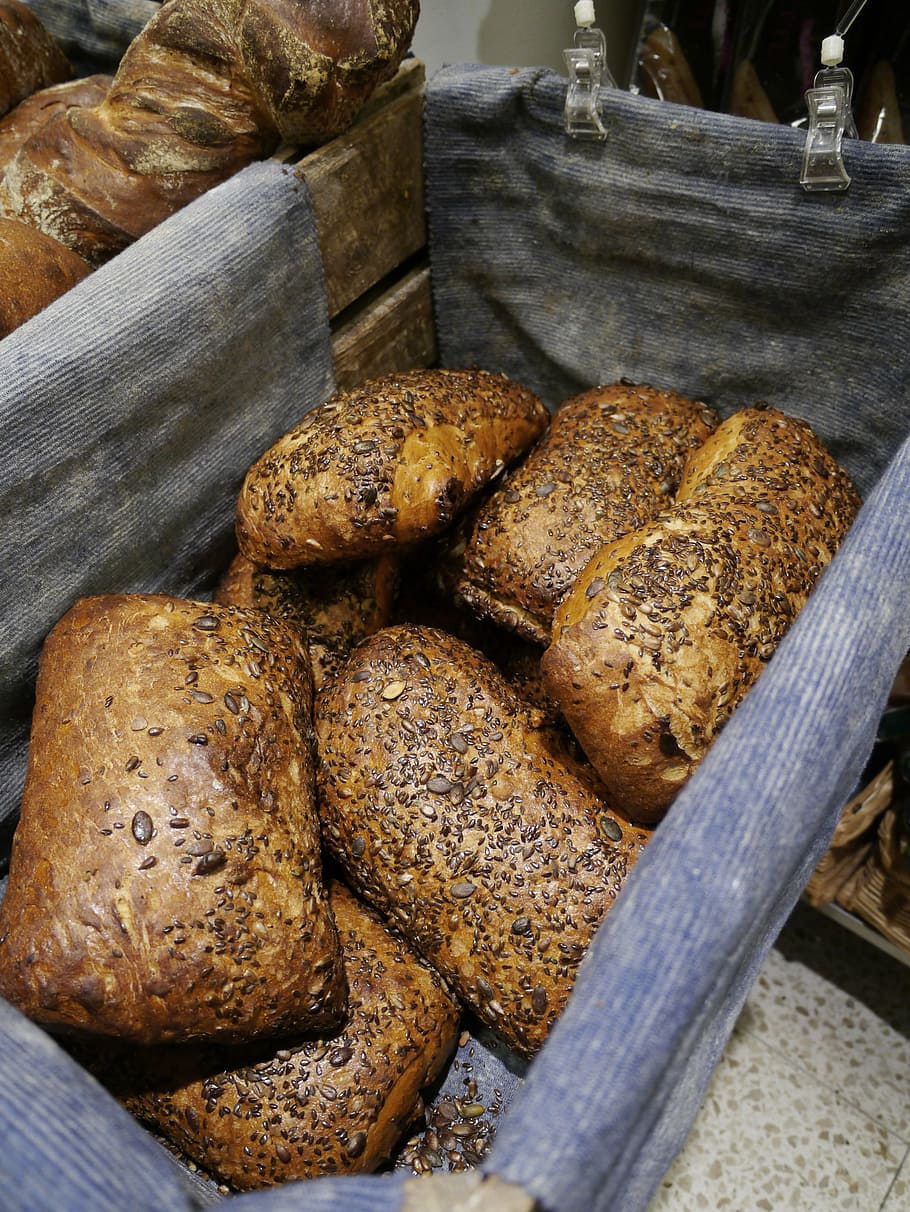 bread, basket, baker, seeds, food and drink, freshness, close-up HD wallpaper