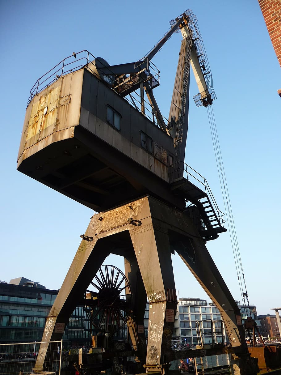 harbour crane, evening, sky, old, port, münster, channel, crane - Construction Machinery HD wallpaper