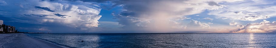 beach, calm waters, cloud formation, dawn, daylight, dusk, horizon HD wallpaper