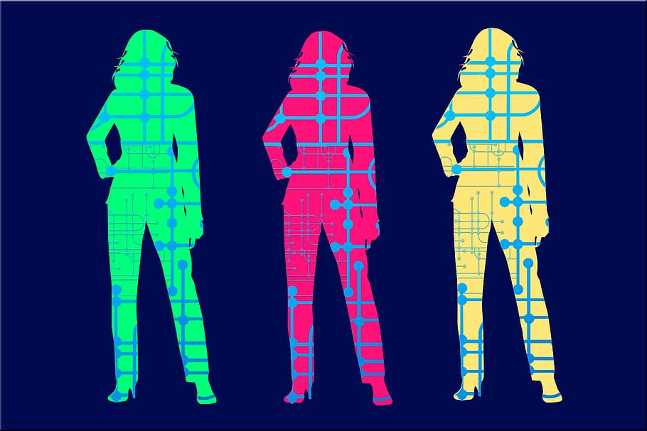 illustration of three women, digitization, board, conductors HD wallpaper